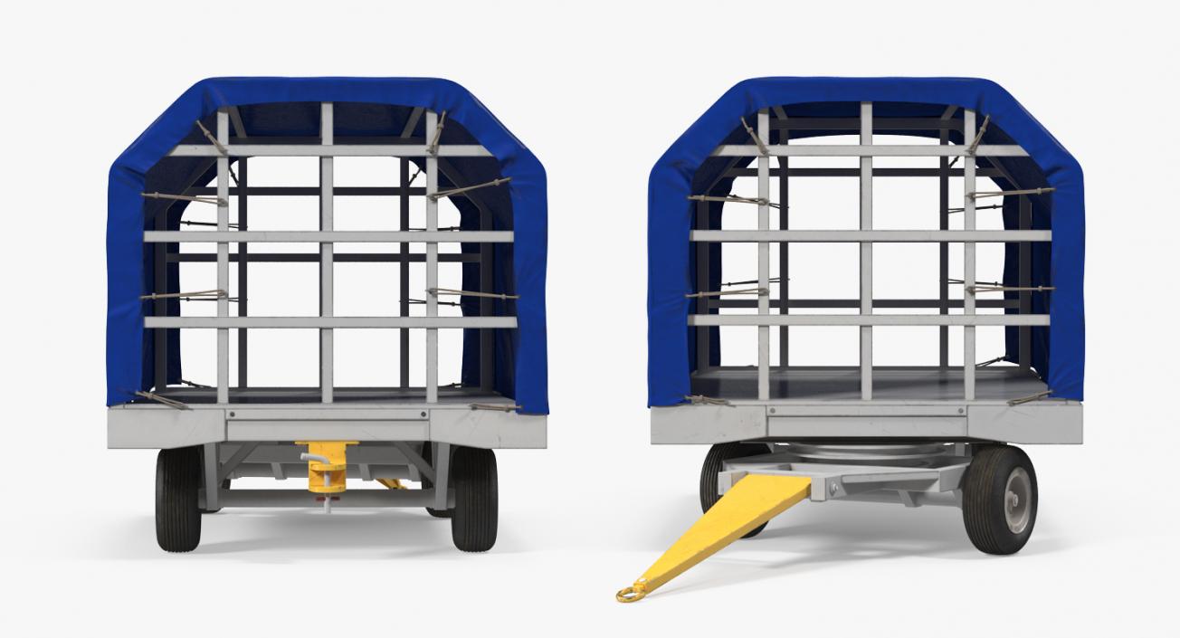 3D Covered Airport Luggage Trailer Rigged model