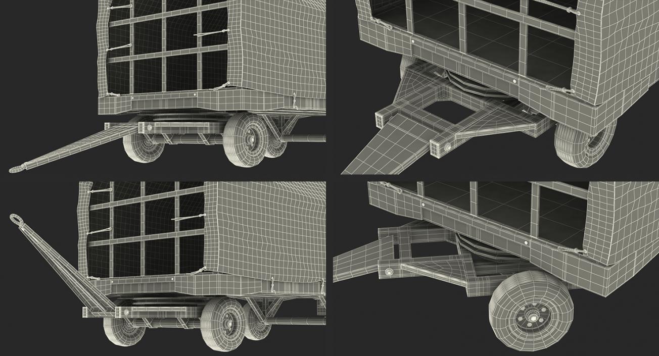 3D Covered Airport Luggage Trailer Rigged model