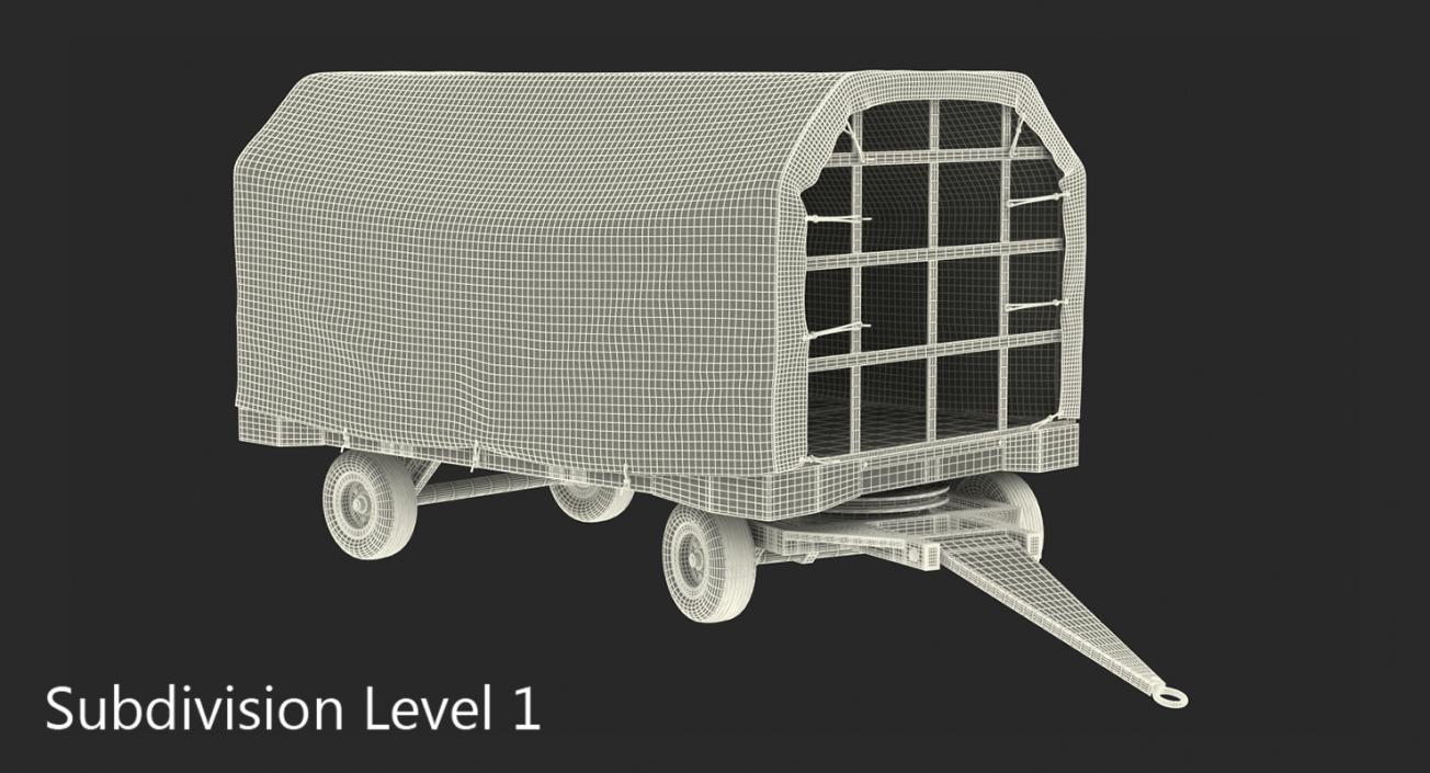 3D Covered Airport Luggage Trailer Rigged model