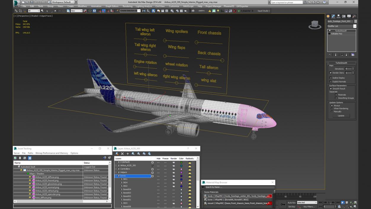 3D Airbus A220 300 Simple Interior Rigged model