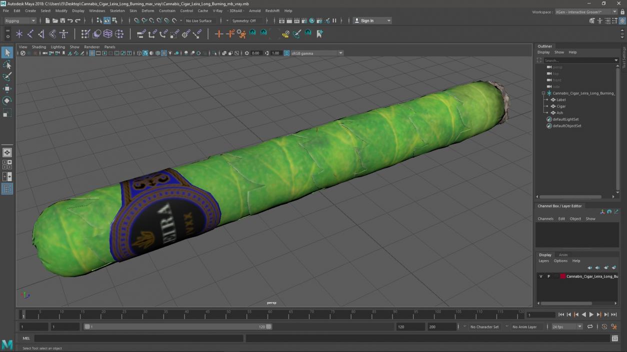 3D Cannabis Cigar Leira Long Burning model