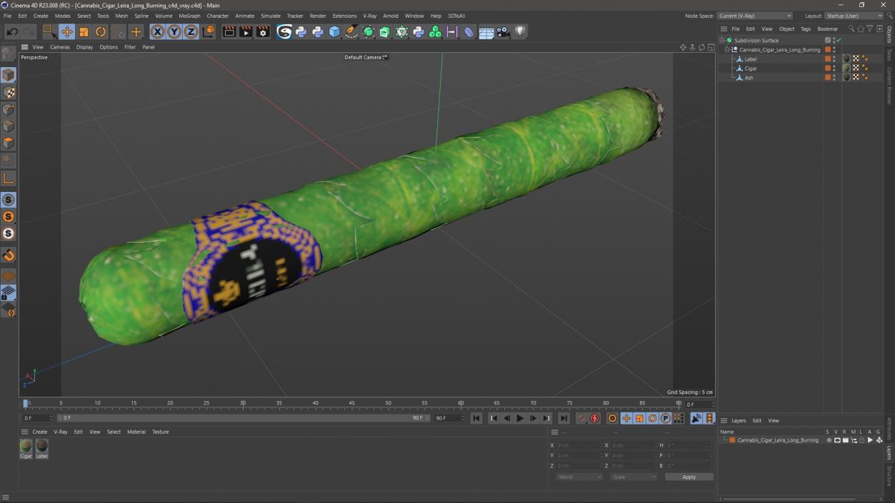 3D Cannabis Cigar Leira Long Burning model