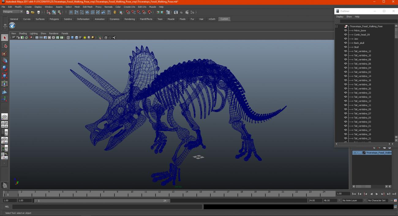 3D Triceratops Fossil Walking Pose