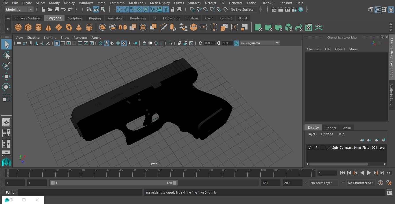 Sub Compact 9mm Pistol 2 3D model