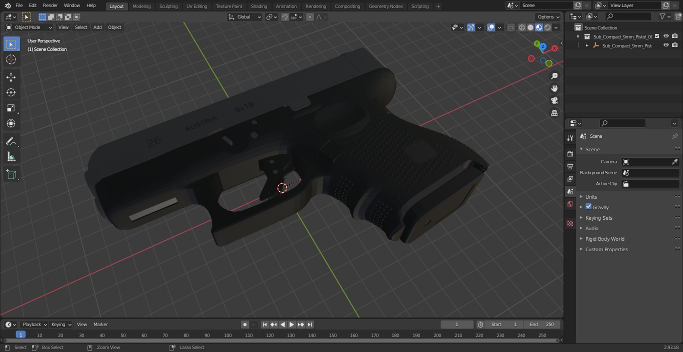 Sub Compact 9mm Pistol 2 3D model