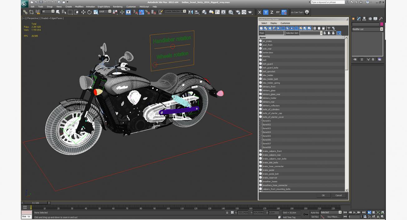 3D Motorcycle Indian Scout Sixty 2016 Rigged