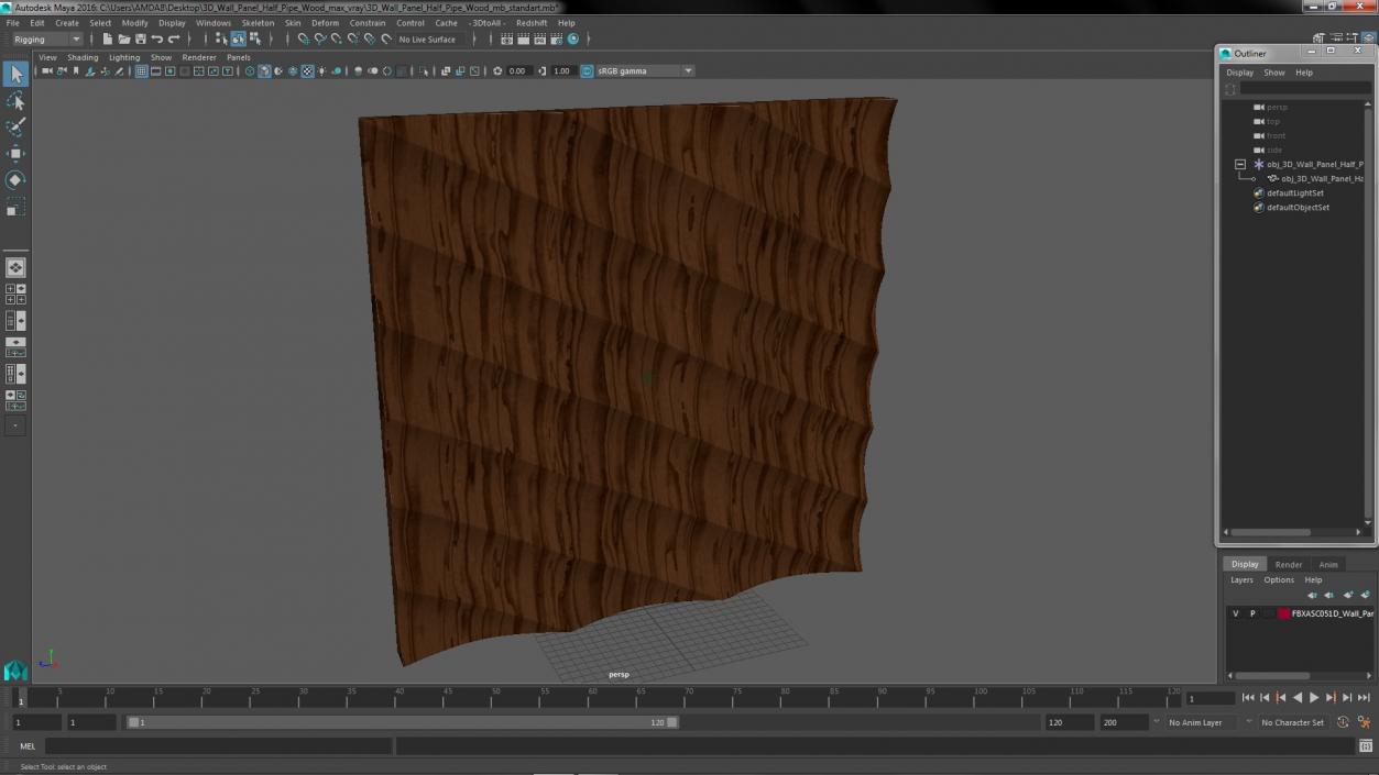 3D model Wall Panel Half Pipe Wood