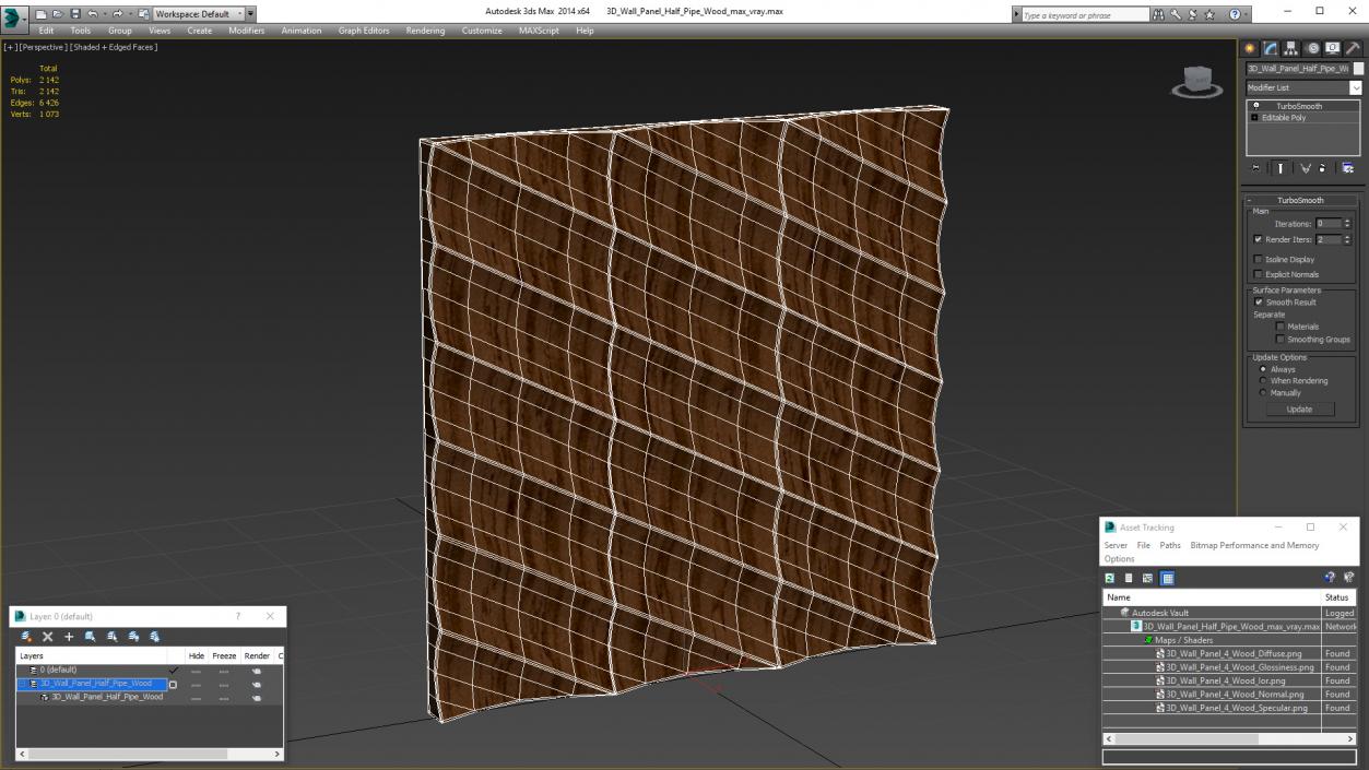 3D model Wall Panel Half Pipe Wood