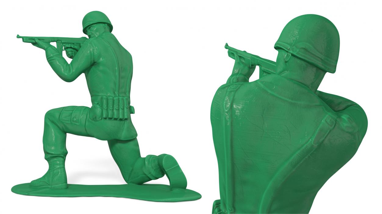 3D Green Toy Soldier Crouched Down