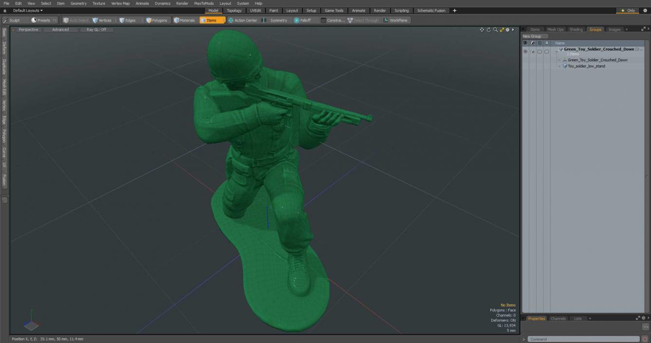 3D Green Toy Soldier Crouched Down