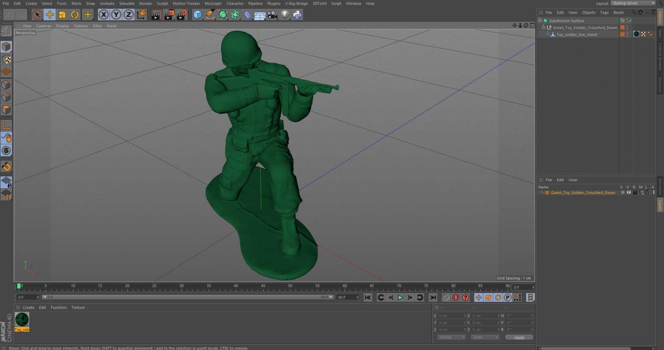 3D Green Toy Soldier Crouched Down