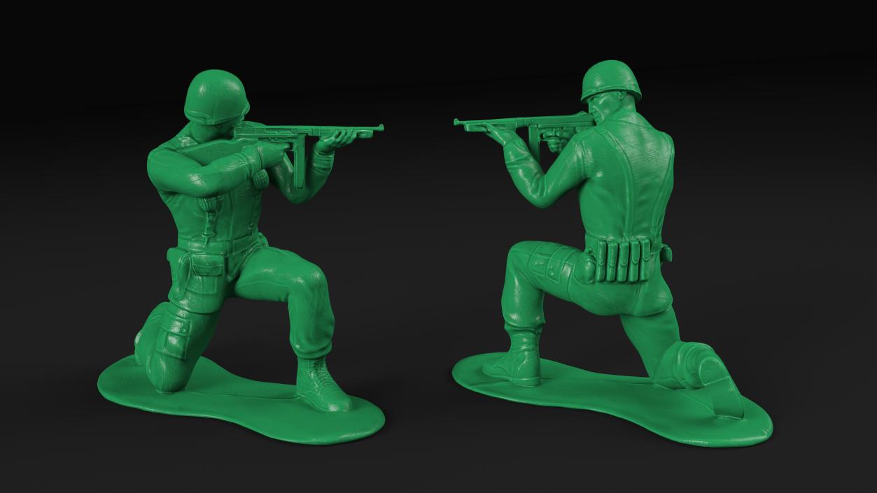 3D Green Toy Soldier Crouched Down