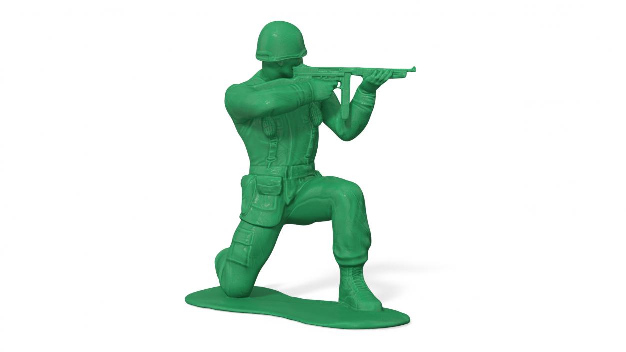 3D Green Toy Soldier Crouched Down