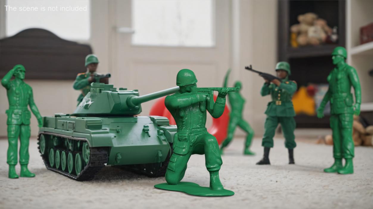 3D Green Toy Soldier Crouched Down