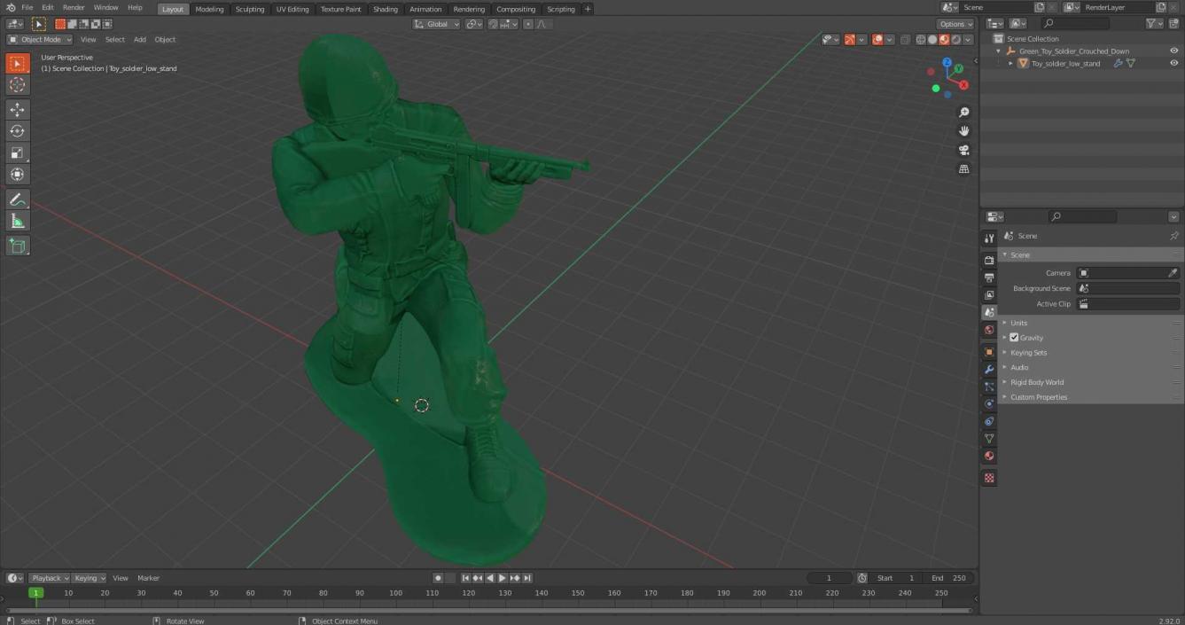 3D Green Toy Soldier Crouched Down