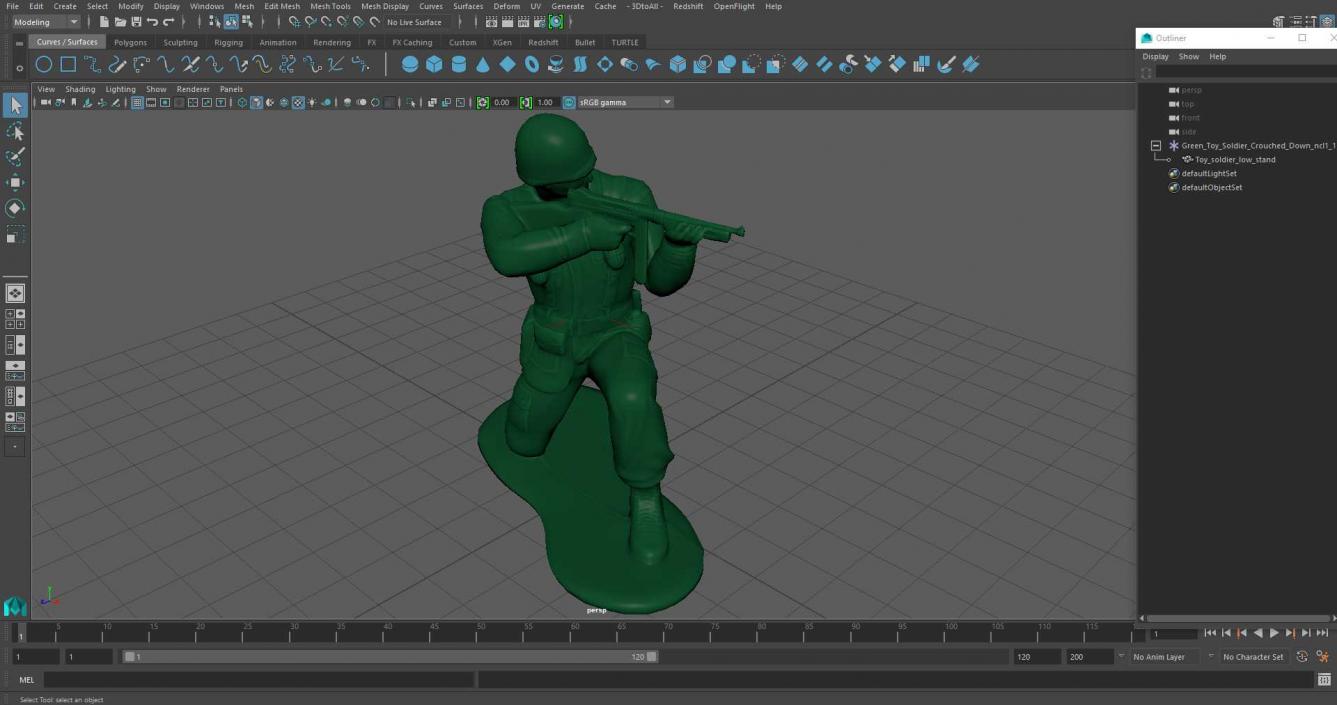 3D Green Toy Soldier Crouched Down