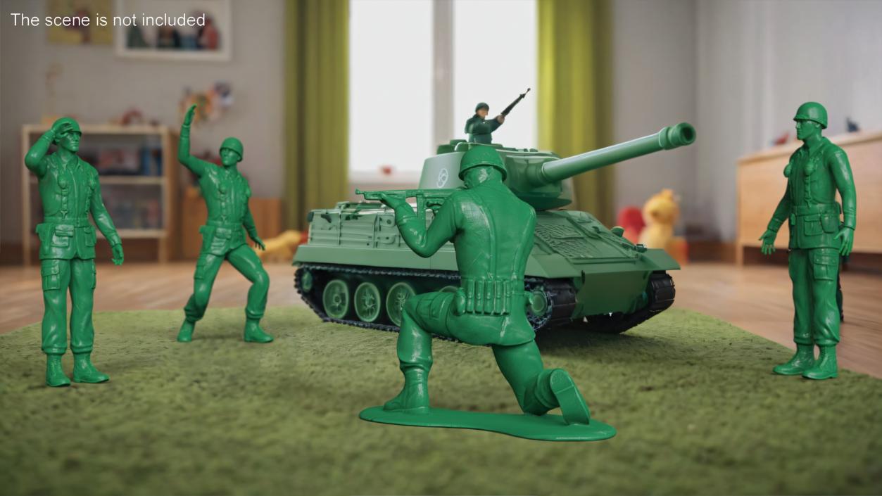 3D Green Toy Soldier Crouched Down