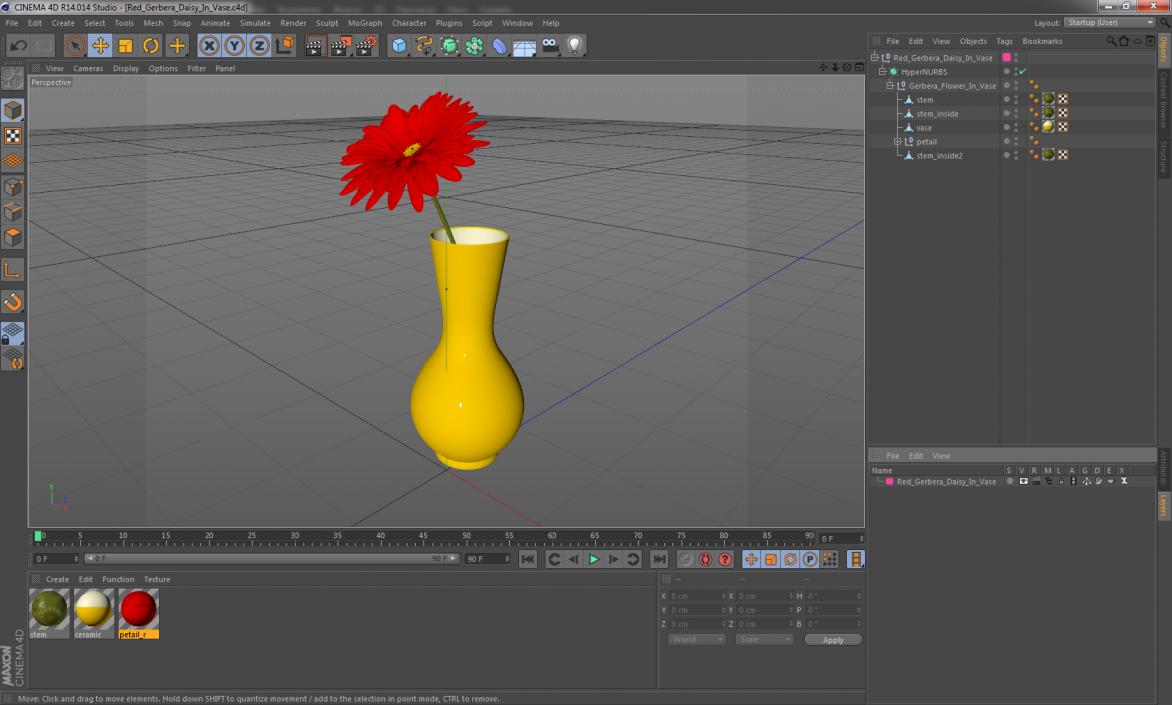 3D model Red Gerbera Daisy In Vase