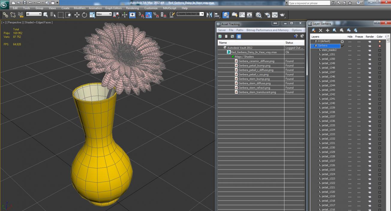 3D model Red Gerbera Daisy In Vase