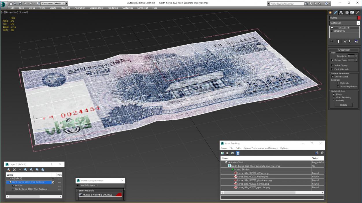 North Korea 2000 Won Banknote 3D model