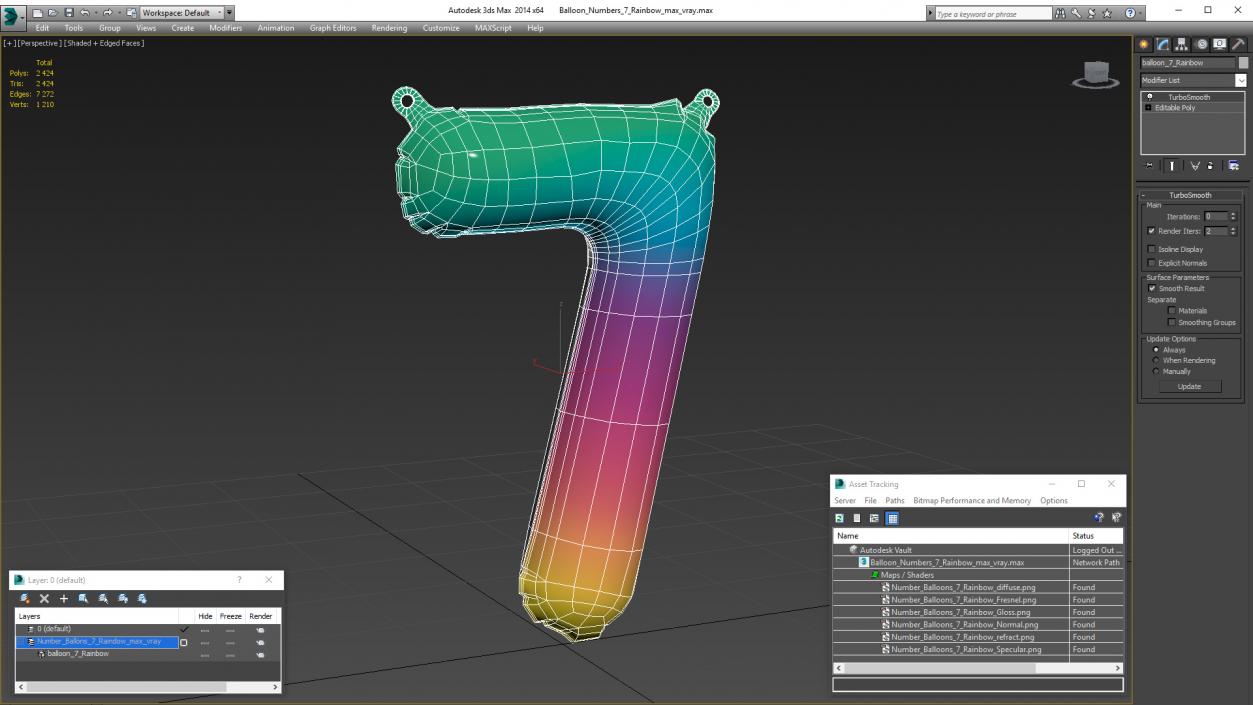 3D model Balloon Numbers 7 Rainbow