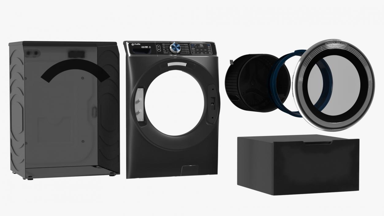 Profile Washer and Dryer Set Black 3D model