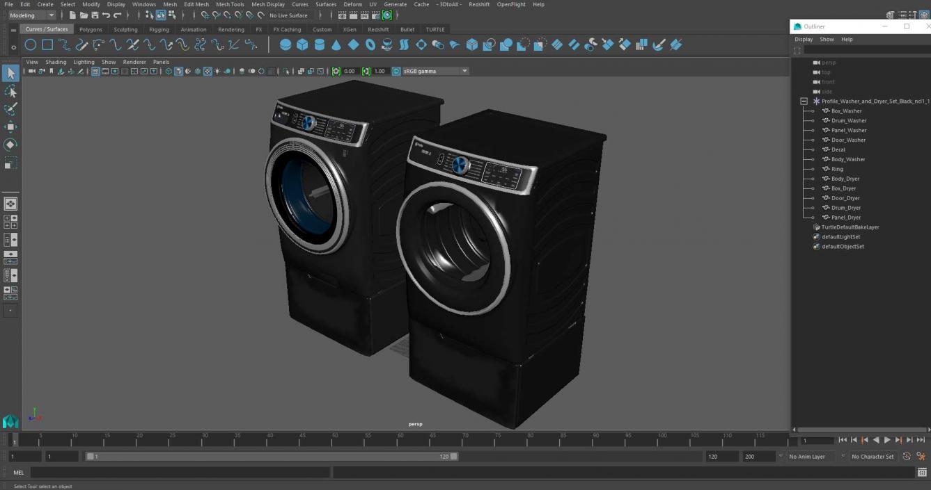 Profile Washer and Dryer Set Black 3D model