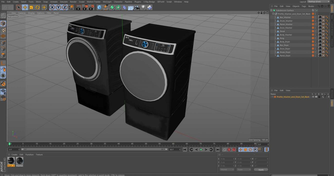 Profile Washer and Dryer Set Black 3D model
