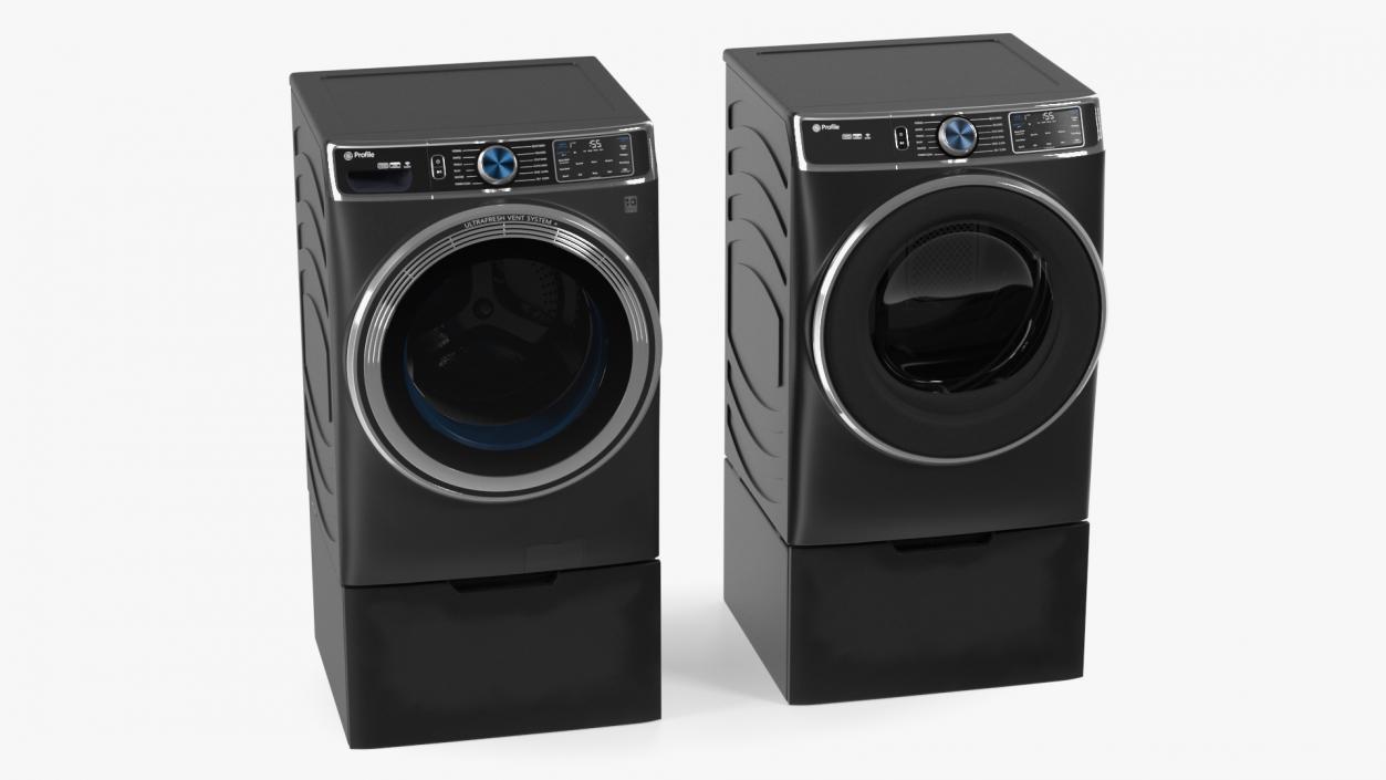 Profile Washer and Dryer Set Black 3D model