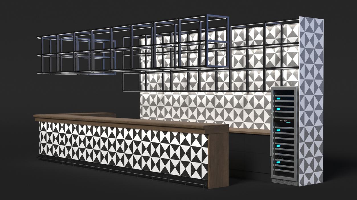 3D Modern Bar Counter with Shelves