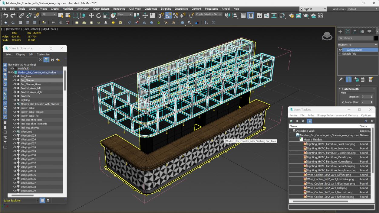 3D Modern Bar Counter with Shelves