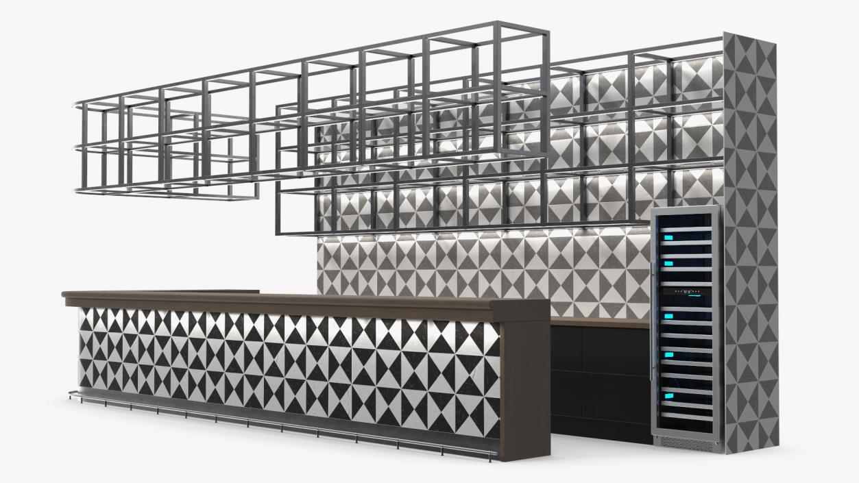 3D Modern Bar Counter with Shelves