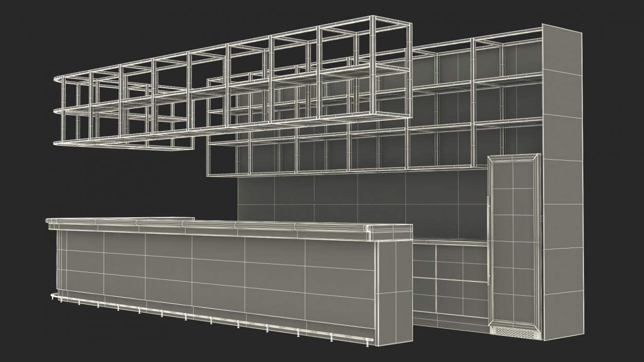 3D Modern Bar Counter with Shelves