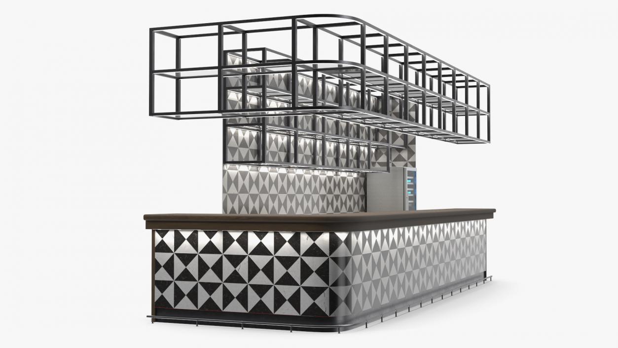 3D Modern Bar Counter with Shelves