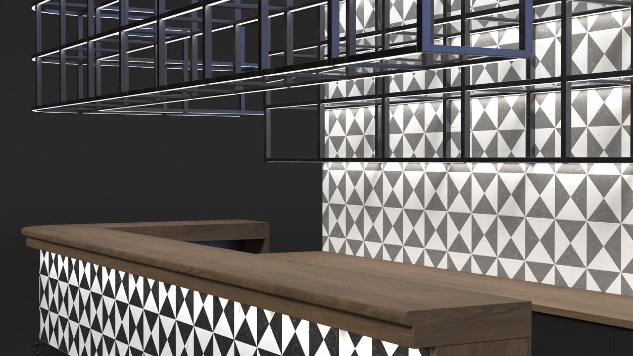 3D Modern Bar Counter with Shelves