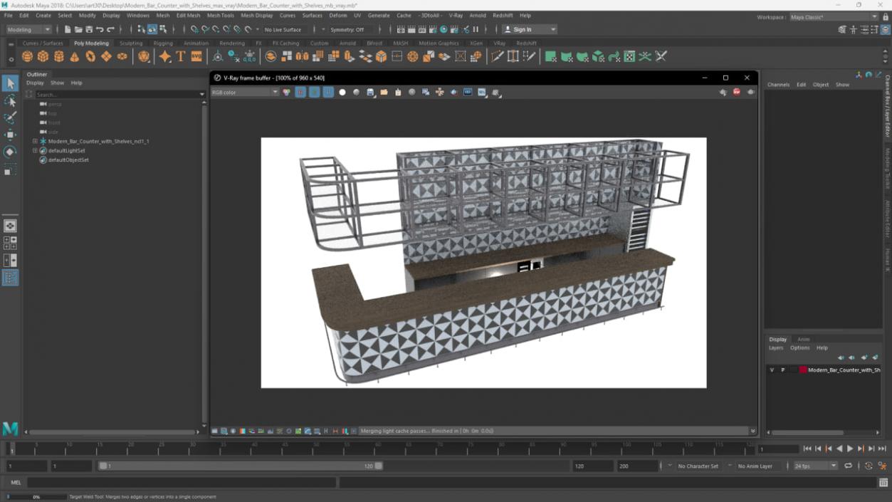 3D Modern Bar Counter with Shelves