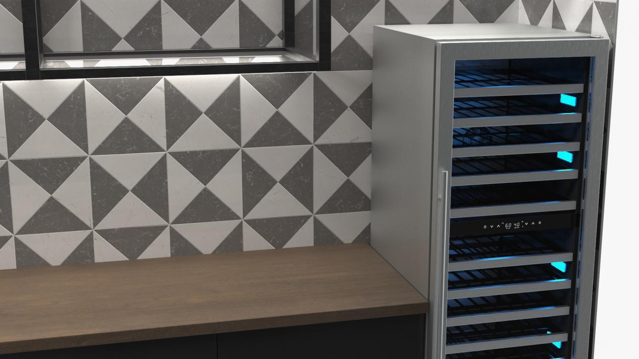 3D Modern Bar Counter with Shelves