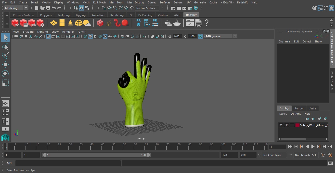 3D model Safety Work Gloves OK Hand Gesture Green