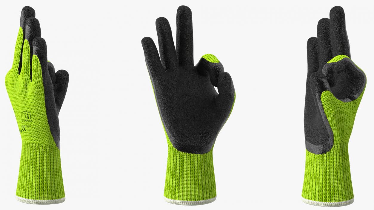 3D model Safety Work Gloves OK Hand Gesture Green