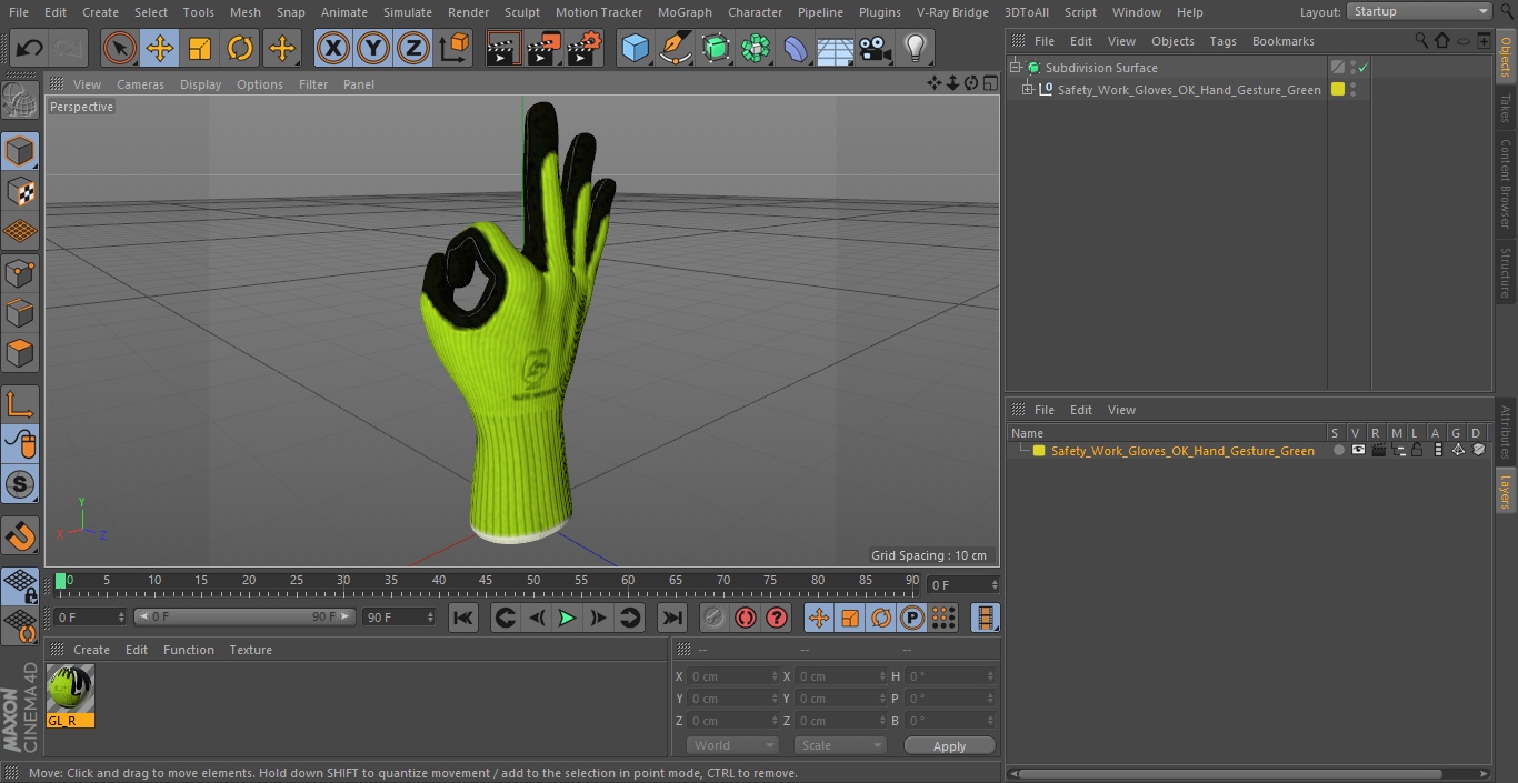 3D model Safety Work Gloves OK Hand Gesture Green