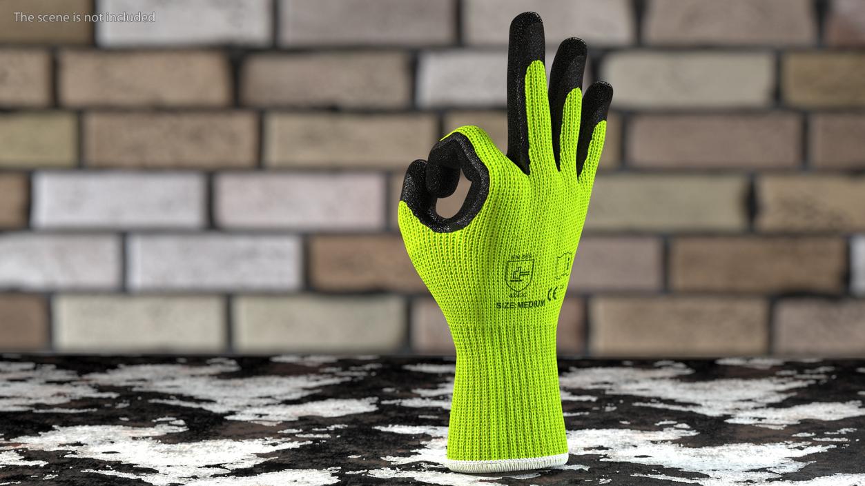 3D model Safety Work Gloves OK Hand Gesture Green