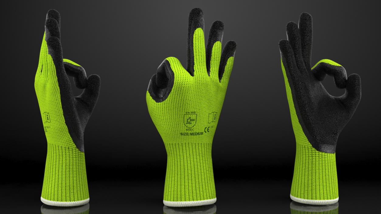 3D model Safety Work Gloves OK Hand Gesture Green