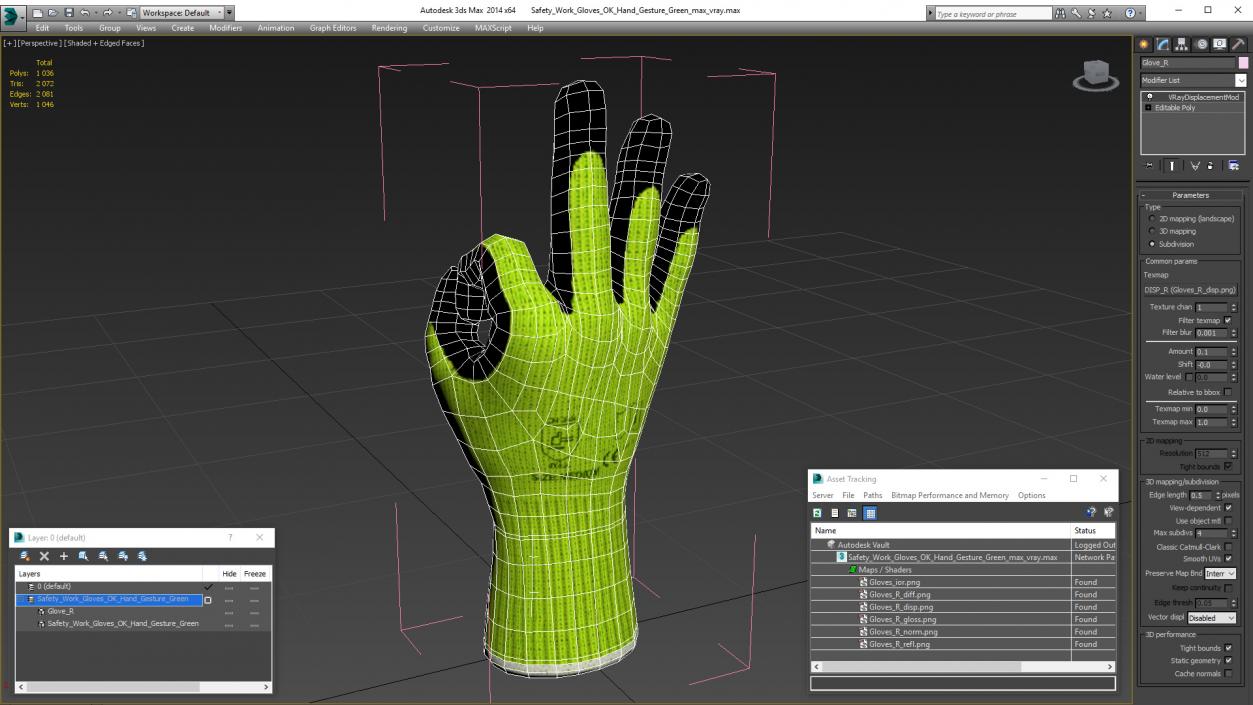 3D model Safety Work Gloves OK Hand Gesture Green