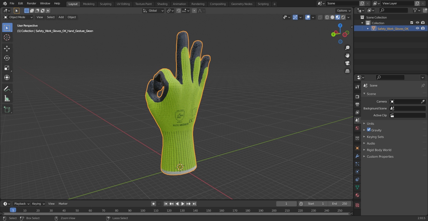 3D model Safety Work Gloves OK Hand Gesture Green