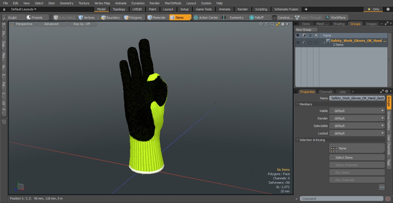 3D model Safety Work Gloves OK Hand Gesture Green