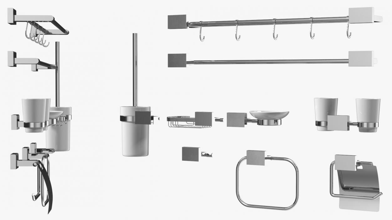 3D model Wall Accessories Set for Bathroom Chrome