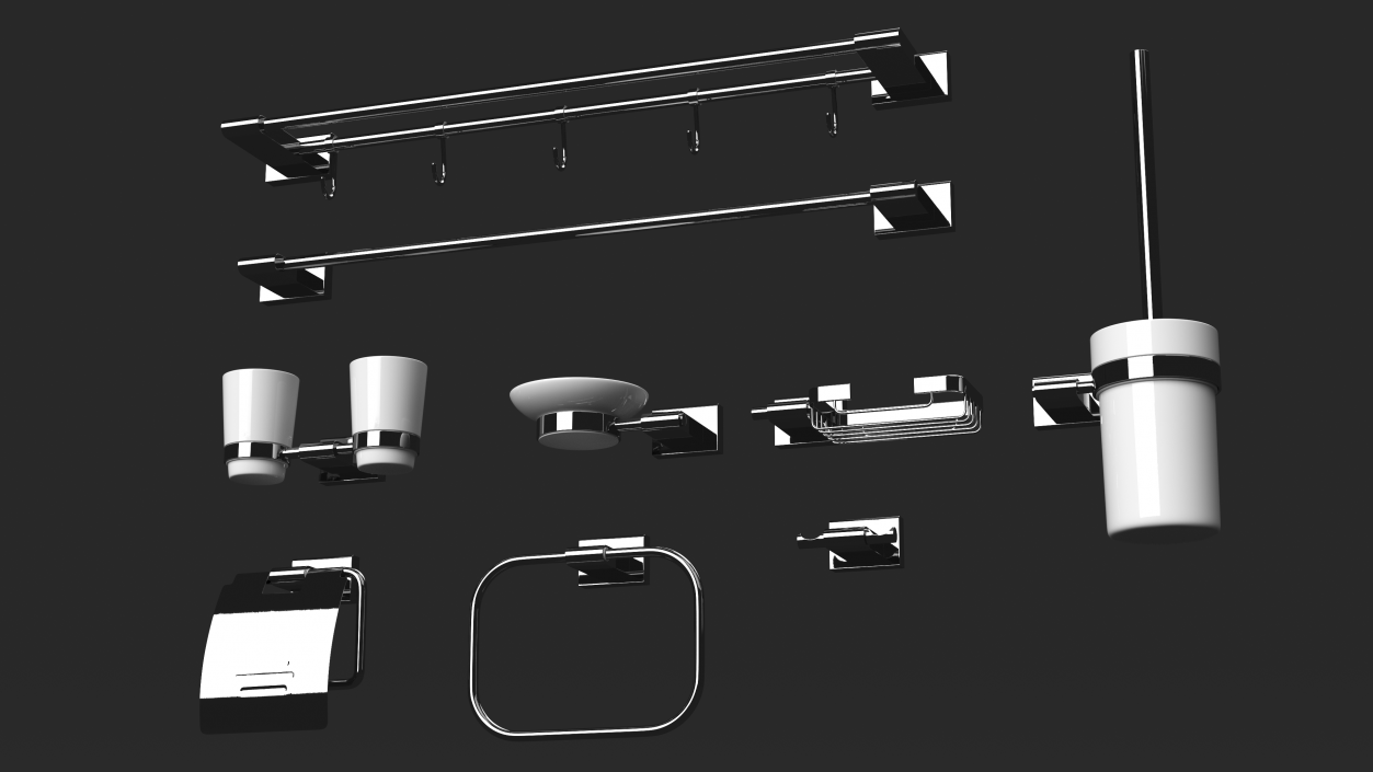 3D model Wall Accessories Set for Bathroom Chrome