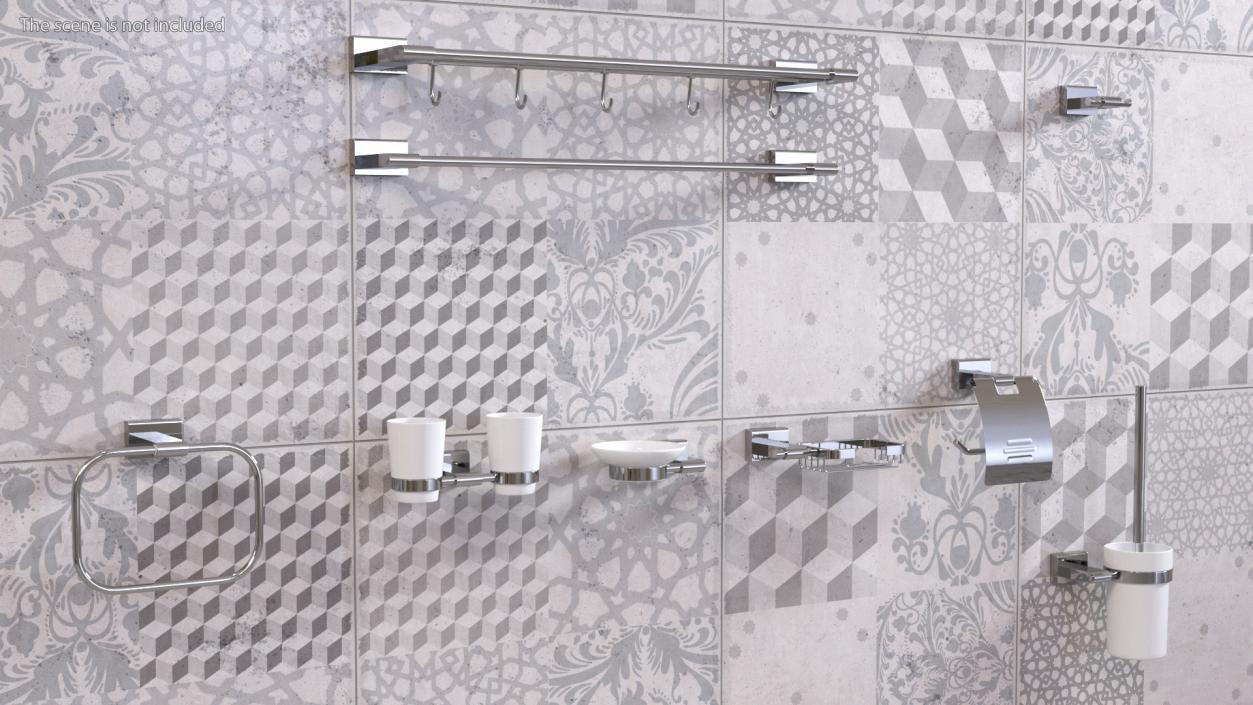 3D model Wall Accessories Set for Bathroom Chrome