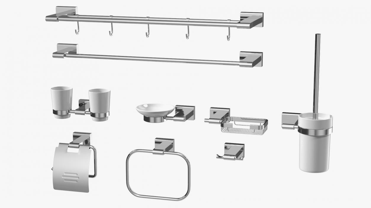 3D model Wall Accessories Set for Bathroom Chrome