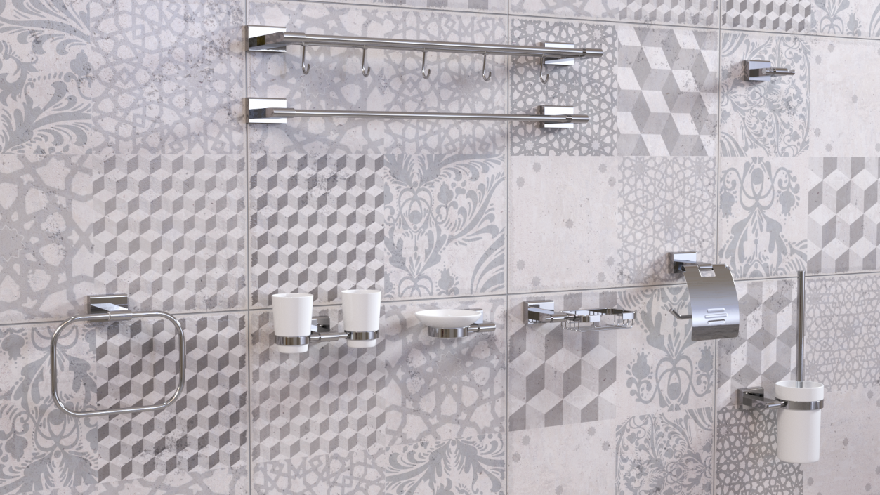 3D model Wall Accessories Set for Bathroom Chrome